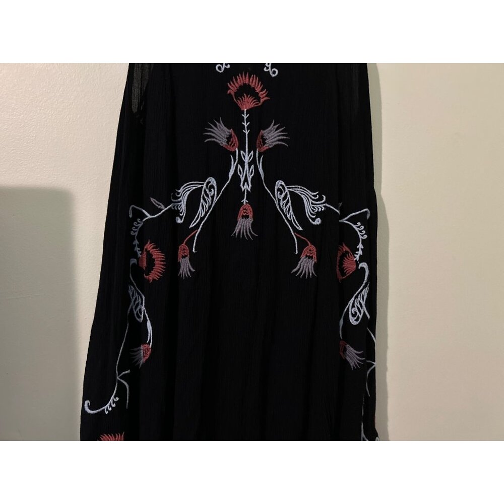Intimately Free People Black Embroidered Boho Tassel Tunic Dress Sleeveless Keyh - Picture 9 of 16
